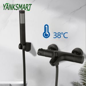Yanksmart Matte Black Thermostatyczne kran prysznicowy uchwyt łazienki w kąpieli prysznic zestaw mikser Mikser na ścianie krany wanny