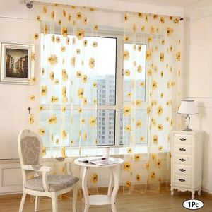 Curtain Sunflower Pattern Chiffon Tulle Home Decor Kitchen Breathable Balcony Room Floral Window Blind Screening