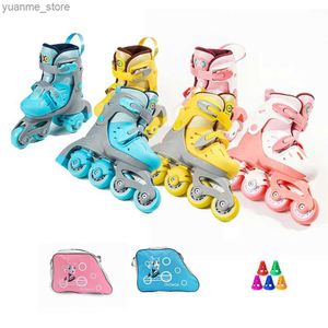 Inline Roller Skates Inline Roller Skating Single Double Row Skates Verstellbare 4 Räder Schieber Sport Kinder Kinder Jungen Mädchen Skates Hinterrad Spin Y240410