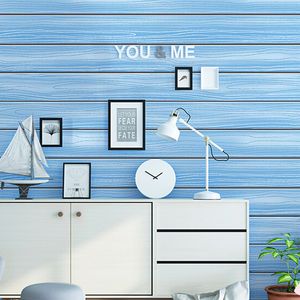 3D Mediterranean White Wood Grain Wallpaper Retro Wooden Board Ceiling Loft Living Room Wall Paper Sticker Dormitory Bedroom