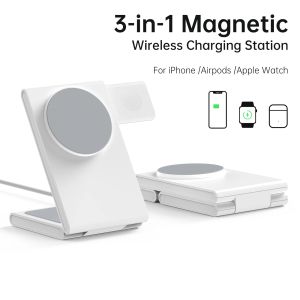 Laddare 3 i 1 vikbar trådlös laddare Fast Charging Station för iPhone 14 13 Holder Magnetic Charger Stand Dock för Apple Watch S8/7