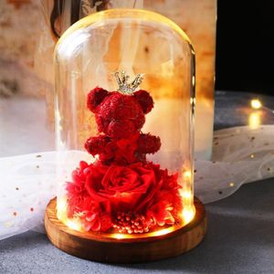 Nya nallebjörn rosblommor i Glass Dom Light Festival Flowers Home Wedding Decoration Birthday Valentine's Day Flower Gifts243q