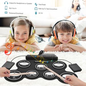 Kompakte Größe USB Faltdrum -Set Digitales elektronisches Drum Kit 7 Drum Pads mit Drumsticks Fußpedalen für Anfänger Kinder