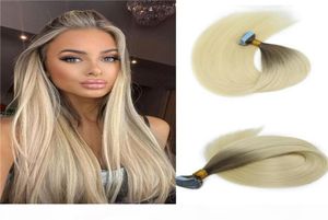 Fita Virgin Russian da mais alta qualidade em extensões de cabelo ombre ombre loiro de cabelo humano weft fita invisível em extensões de cabelo 100g 46999620