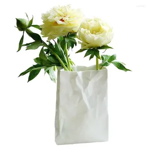 Geschenkverpackung Crinkle Paperbeutel Vase weiße Blumenkeramikbuch Blume einzigartige quadratische Mini -Aufbewahrung für Wohnkultur