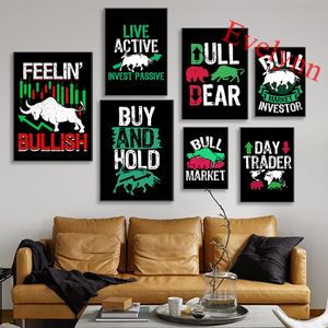 Ayı Bull Market Stok Ticaret Tuval Poster Wall Street Motivasyonel Baskılar İskandinav Ev Dekor Oturma Odası Duvar Sanat Resim