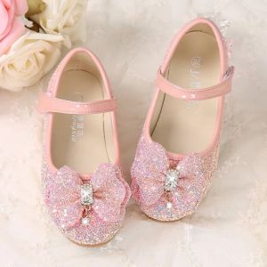 Sneakers flickor klänning skor barn glitter bling lägenheter för bröllop fest show barn skor bowknot prinsessa söt 2236 paljetter