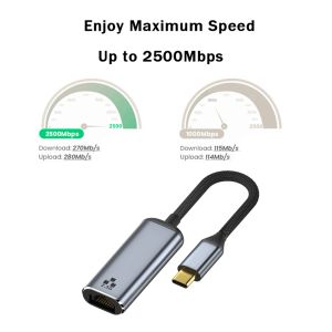 Cards 2.5G USB C Ethernet Adapter 2500Mbps TypeC To RJ45 Lan Network Card Plug and Play Power Indicator for Laptop PC Notebook