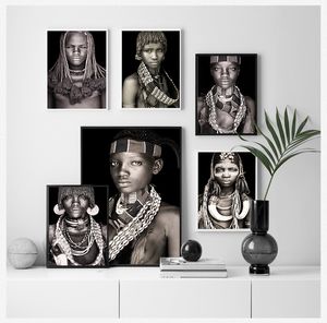 Black And White Living Room Canvas Painting Wall Pictures quadro cuadros African Women Man Wall Art Portrait Home Decoration