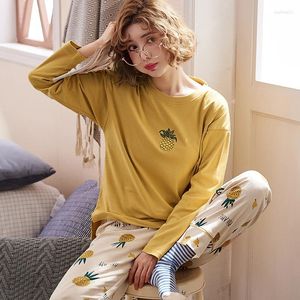 Heimkleidung große Yards M-XXL Frauen Pyjamas Set Frühling Herbst Langarm Pyjamas reines Baumwoll-Nachtwäsche Süßes Cartoon Pijamas Mujer