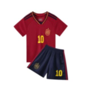 サッカージャージ22-23スペインホームNo. 10ナショナルチームフットボールキット子供キットのサイズ14-30