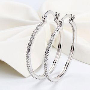 High quality 925 Sterling Silver Big Hoop Earring Full CZ Diamond Fashion bad girl Jewelry Party Earrings274d
