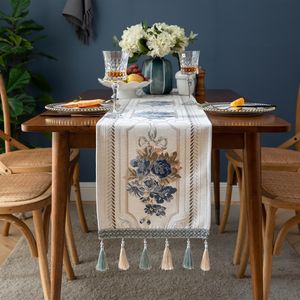 European Table Runners Luxury with Tassel Tablecloth Party Fall Table Runner Floral Embroidered Polyester Fabric Home Decoration