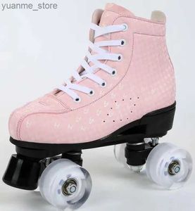 Rzędowe rolki łyżwy skórzane łyżwy Roller Sport dla początkujących buty przesuwane quad quade trampki trening 34-44 Rozmiar 4 kół Prezent Y240410