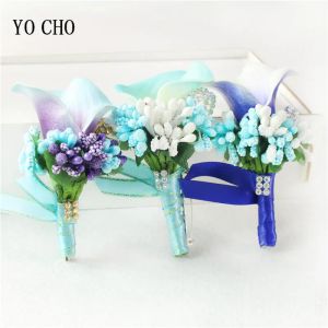 YO CHO Corsage Boutonniere Pin Wedding Corsage Boutonniere for Groom Bridesmaid Flower Calla lily Buttonhole Men Wedding Witness