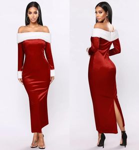 2020 new women039s fashion Party Dresses Christmas midlength dress skirt slit fur stitching bag hip oneshoulder dress4821608