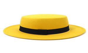 Kvinnliga män polyester bomull svart grön grädde brett grim fedora hatt för festival fläsk paj båtar platt topp hattar för fest bröllop7020425