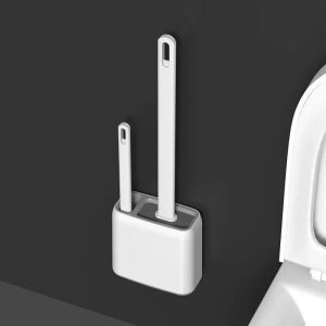 2 i 1 andningsbar toalettborste silikon långt handtag toalett rengöring borste vägg monterade badrumstillbehör verktyg