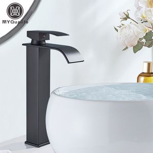 Svart vattenfallbassäng Sänk kran Tall Badrumsblandare TAP WID POUP FROP SKUND FAUET HOT Cold Water Tap