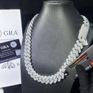 Dostosowane 20 mm w złoty link kubański 3-rzędowy łańcuch łańcucha moissanite przełęcz Tester Diamond Gra vvs kubańska naszyjnik biżuteria