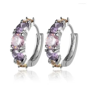 Серьги обручи уникальные фиолетовые кубические цирконы для женщин роскошные очаровательные свадебные аксессуары серебряный цвет модные украшения
