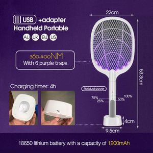 1200mAh 3000V Smart Rechargeable Fly Swatter Racket Bug Zapper Mosquito Zapper 3-Layer Safety Mesh Home Garden Indoor Outdoor