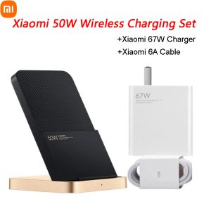 Laddare Xiaomi 50W trådlös laddare Vertikal luftkylning med 67W laddare 6A Typec -kabel snabb laddning för Xiaomi 11/12 Pro för iPhone