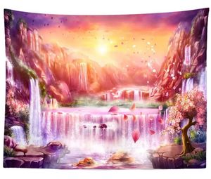 Mountain Tapestry Purple Dawn Sky Tapestries Wall Hanging Eesthetic Fantastic Canyon Landscape Tapestry Waterfalls Birds River Tapestries R0411