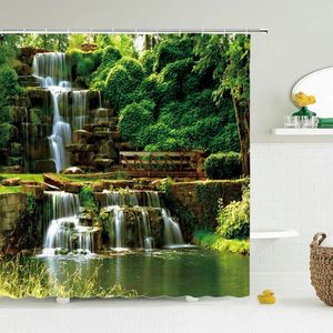 Shower Curtains Waterfall Scenery Waterproof Curtain Forest Trees Printed Bathroom Polyester Fabric Home Decor Bath