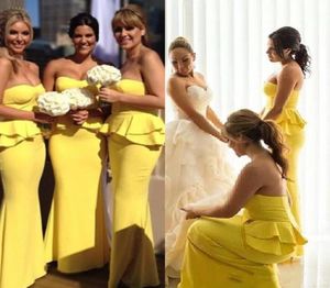 Elegant Real Image Bridesmaid Dresses Customed Long Sweetheart Bright Peplum Bridesmaids Dress Daffodil Evening Prom Party Gowns O4891567