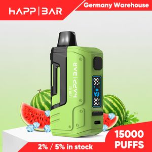 Original HAPP BAR 15000 Puffs Disposable Vape 15K 16k E Cigarette Rechargeable Battery Electronic Cigarette Vaporizer 2% 3% 5% Wholesale display screen Vape