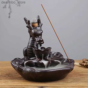 Arts and Crafts Ceramic Handicrafts Louts Home Decor Ornaments Draon Waterfall Backflow Incense Burner Ceramic Incense Stick Holder L49