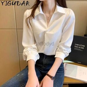 Women's Blouses Shirts Satin Silk Blouse Women Vintage Top Elegant Twist Wrap Front Design Shirt Office Lady Long Puff Sleeve Sexy Fashion Blouse New 240411