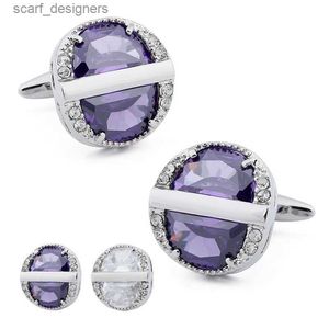 Cuff Links Charming Purple Cufflinks Zircon Stone with Crystal Cufflinks Pretty Gift For Men Wedding Shirt Jewelry Y240411