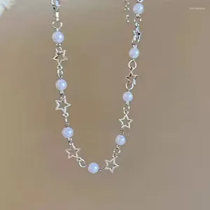 Choker Y2K Hollow Star Pearl Necklace Aesthetic Jewelry女性のための甘いクールなブレスレット