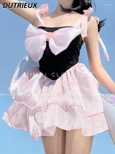 Women's Swimwear Pink Japanese Sweet Strap Dress Short Swim Suit Cute Bow Pure Desire Spring Vacation Swimming For Women