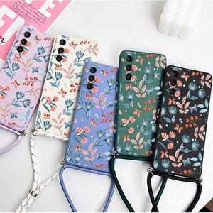 Sunrise Floral Crossbody Lanyard Silicone Phone Case для Samsung Galaxy S23 S22 S21 S10 S9 S8 Plus Note 20 Ultra 10 Plus Cover