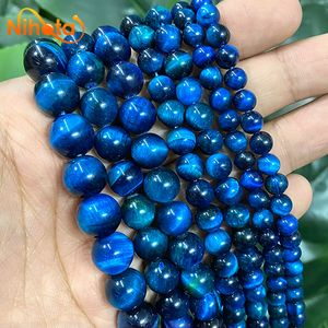 Perle rotonde di tigre blu di pavone naturali per perle rotonde sciolte per gioielli fai -da -te che producono tracciali da 15 