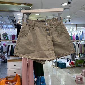 Highwaisted denim kjolar byxor kvinnor sommaren smal mångsidig utländsk förspänning spänne widelegged shorts mode culottes 240411