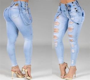 Donne jeans High High Waist Stranchi Skinny Stretchy Streetwear Ladies Hole Washed Bandage Denim Pants Pants Pantaloni 2204233370759