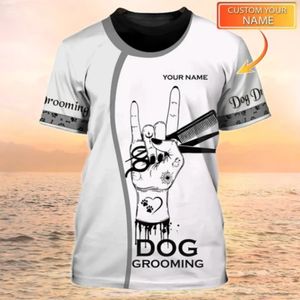 犬のグルーミングカスタマイズされた名前のカジュアルワークウェアTシャツ