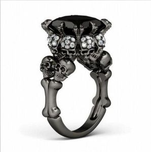 Brand Punk Jewelry Skull 10kt Black Gold Princess preenchido com 5ct Black Sapphire Cocktail Bandos de casamento para mulheres Men61410836229725