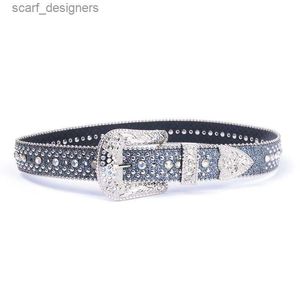 Belts new Womens Diamond Belt Jeans with Water Diamond Belt Womens Western Y240411