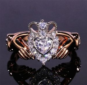 New Women Fashion Jewelry Crown Wedding Ring 925 Sterling SilverRose Gold Fill Eternity Popular Women Engagement Claddagh Ring Gi95200644