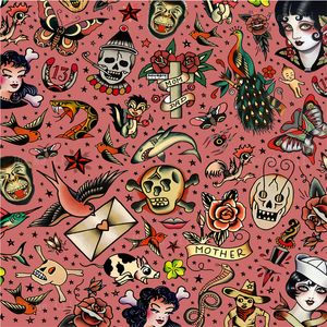 Old School Tattoo Schädel Motte Teufel Traditioneller Flash Retro Halloween Duvet -Cover von Ho me lili für Bettwäschedekoration