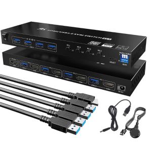 Переключатели 4K KVM Switch Quad Multi Viewer 4 в 1 OUT USB 3.0 HUB HDR HDR EDID HDMI Процессор для 4 ПК, общей клавиатуры и печати мыши