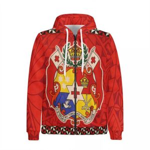 Custom Mens Coats Casual 1 Moq Polynesian Tonga Red Tribal Design Wholesale High Quality Zip Hoodie Hoodies Dropshipping