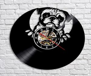 1cece Lovely Pug Dog Silhouette Record LED WALL TALL CLOCK Nowoczesne projektowanie Zwierzęta Zegar Kreatywny Nurzery Wall Art Decor2397690