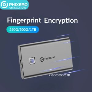 Drives PHIXERO External SSD Fingerprint Encryption 256GB 512GB 1TB Portable SSD USB 3.1 Type C External Solid State Drive