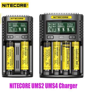 NITECORE ORIGINAL UMS4 UMS2 Chargers LCD Exibir Inteligente CHARGE Inteligente Charagem rápida USB 4 2 Slots duplos Carga para IMR 18650 20700 21700 Bateria universal de íons de lítio genuíno genuíno genuíno